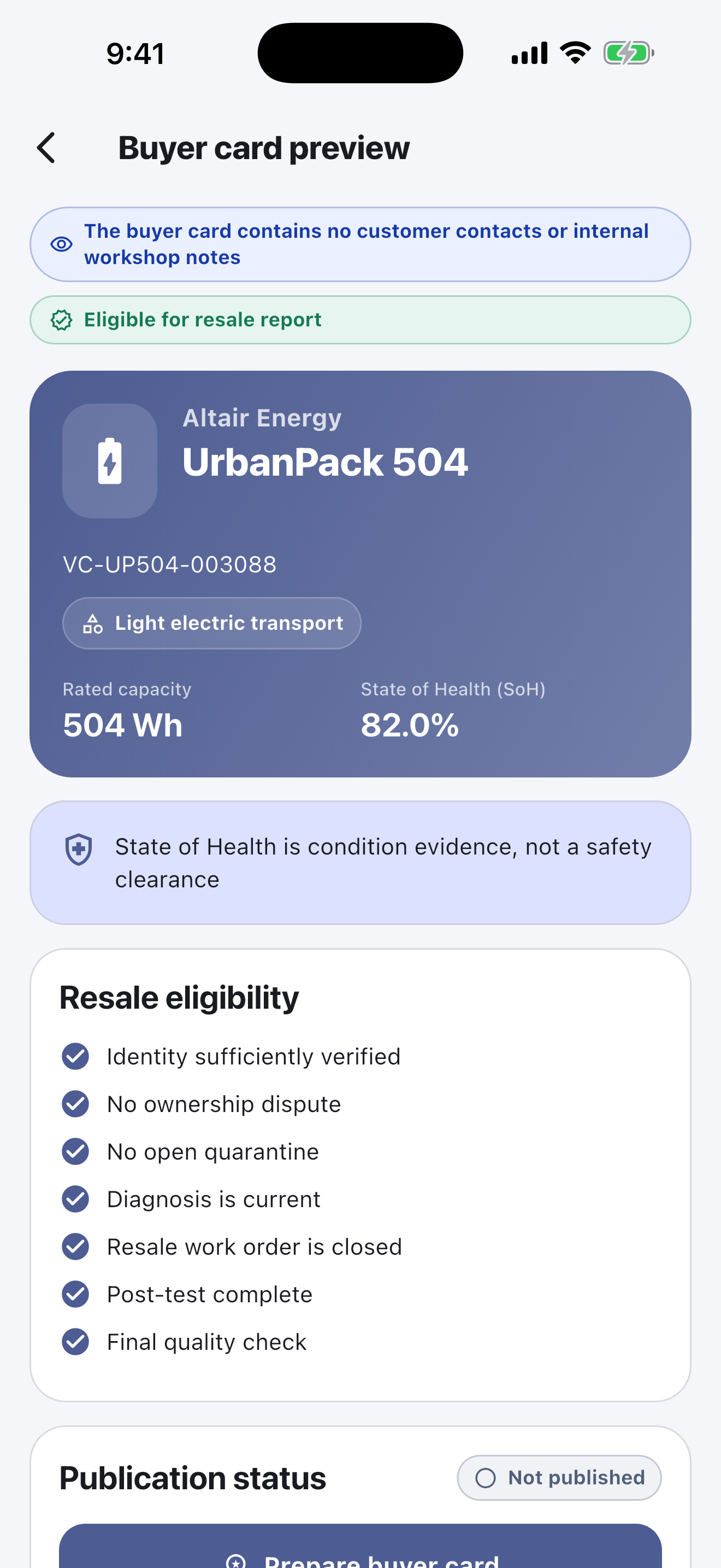 Battery Passport Software for Repair Workshops — Hand over and publish