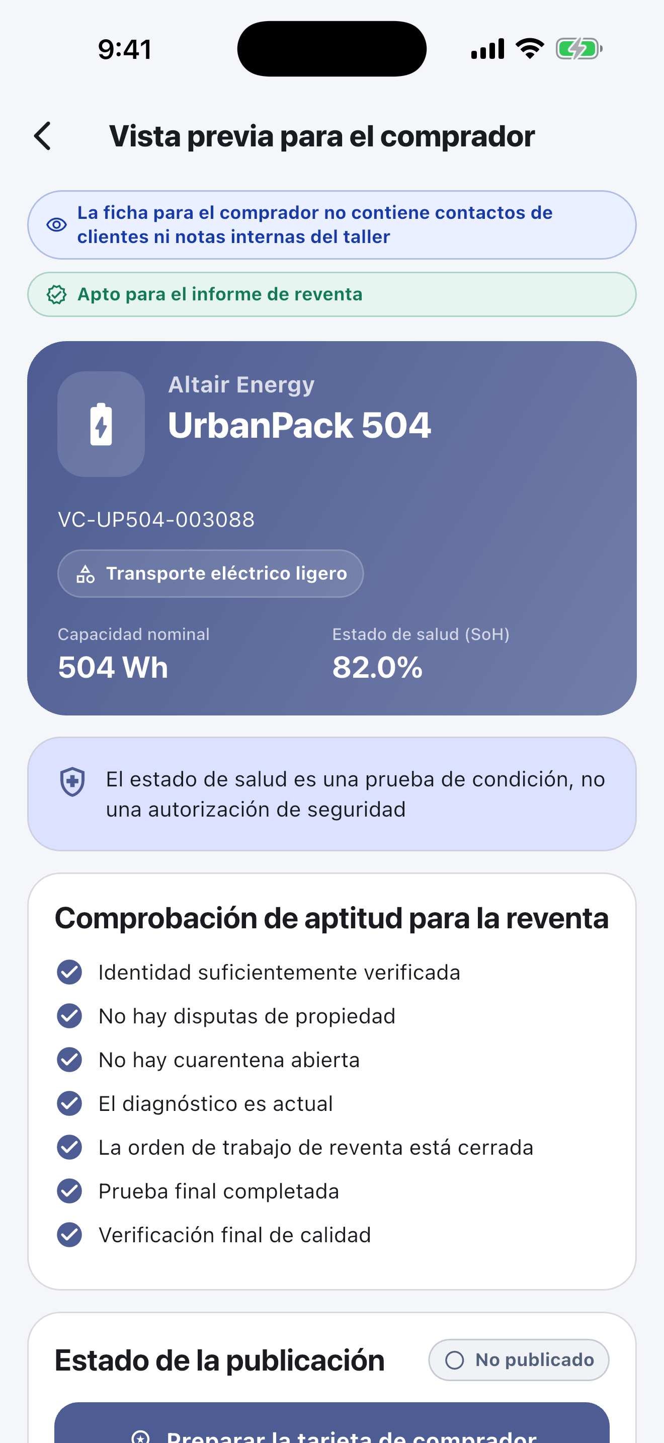 Software de pasaporte de baterías para talleres de reparación — Entregar y publicar