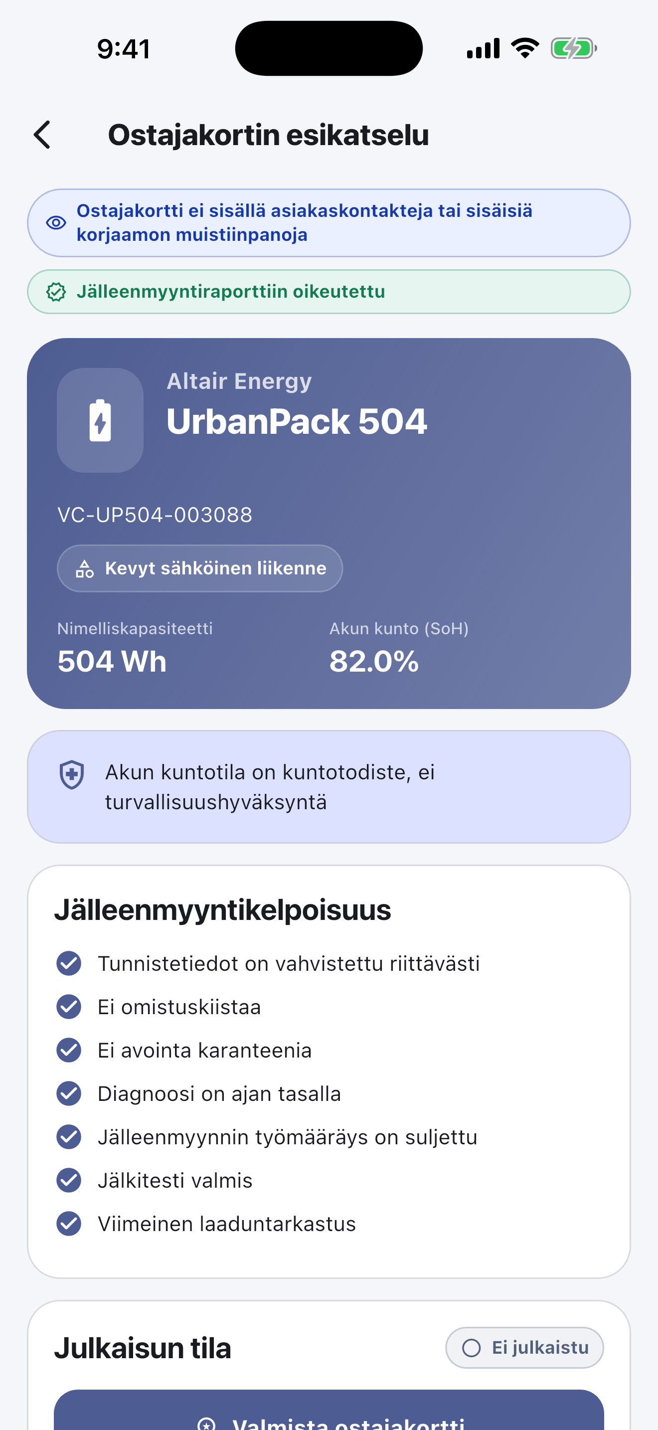 Akkupassiohjelmisto korjauspajoille — Luovuta ja julkaise