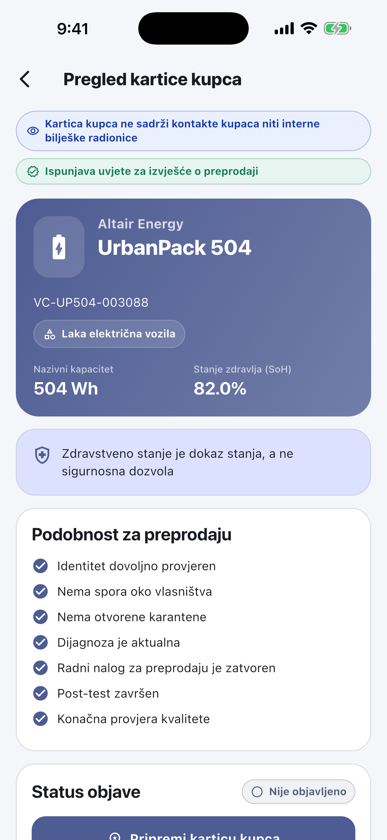 Softver za putovnicu baterije za radionice za popravak — Predati i objaviti