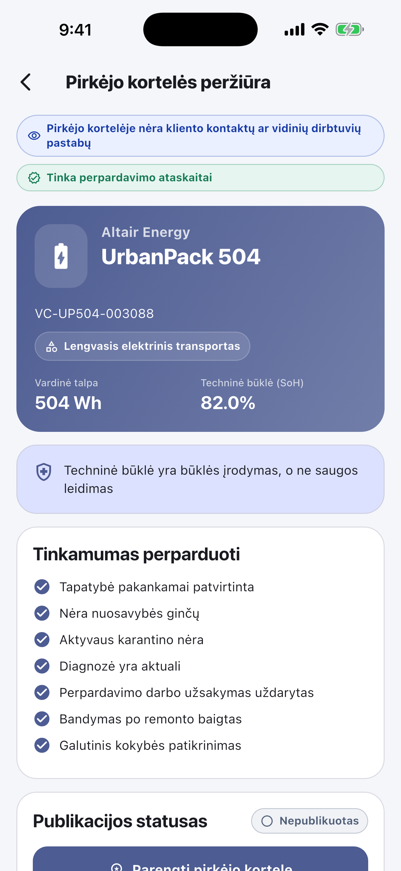 Baterijos paso programinė įranga remonto dirbtuvėms — Perduokite ir paskelbkite