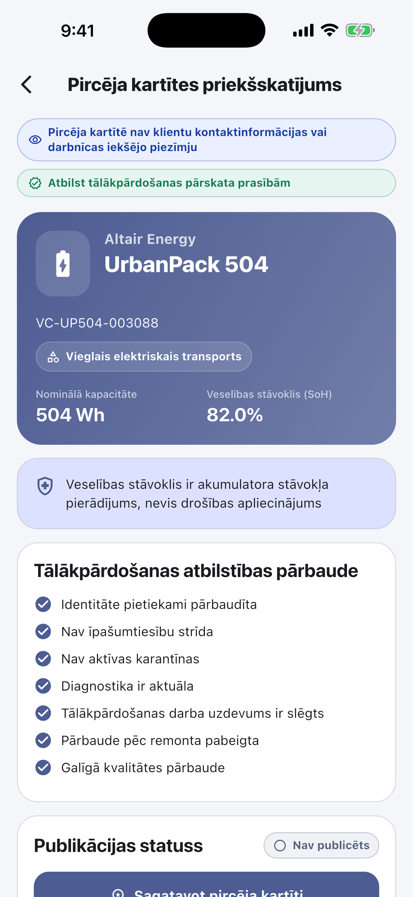 Akumulatora pases programmatūra remontdarbnīcām — Nodod un publicē