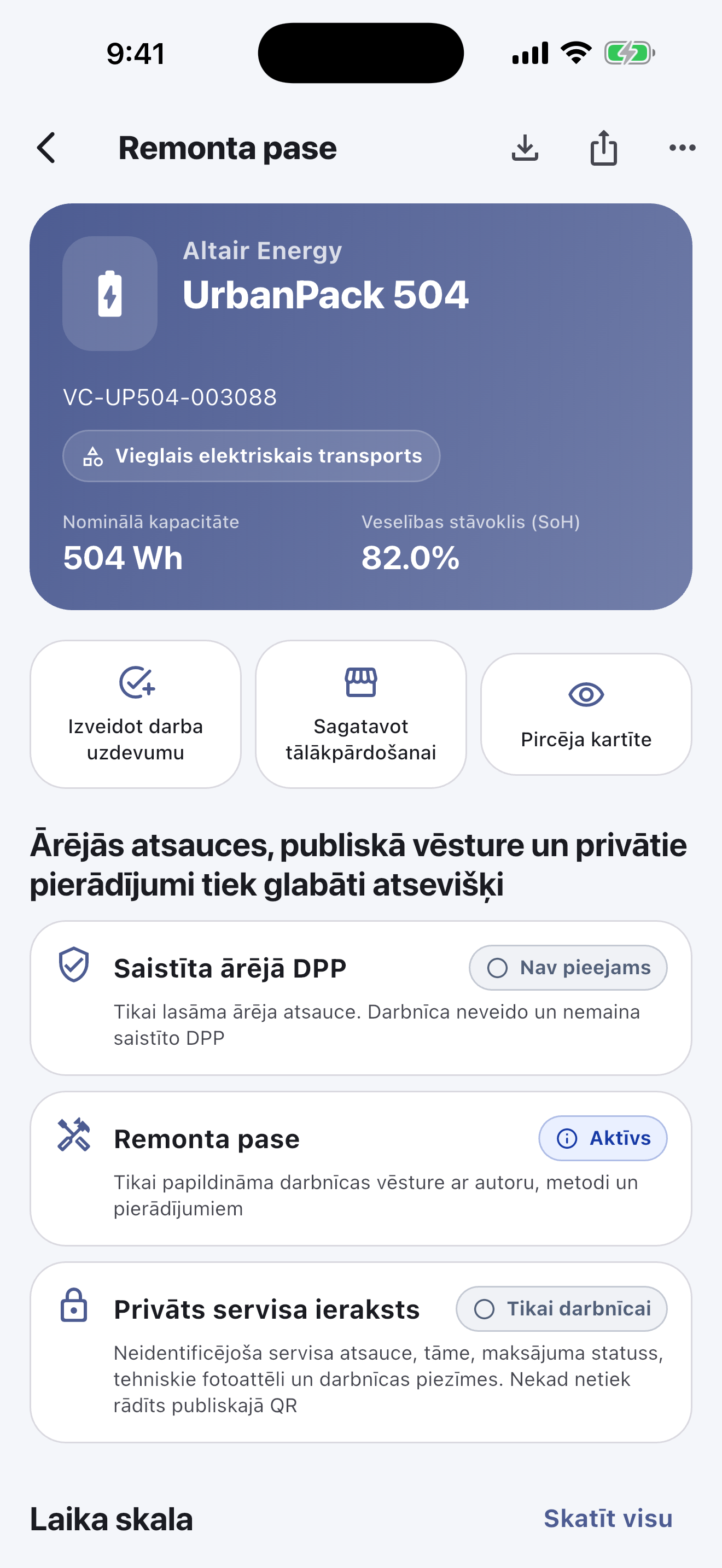 Pamatdarbs notiek mobilajā lietotnē: Skenējiet un identificējiet akumulatorus, veiciet drošības pārbaudes, reģistrējiet diagnostiku, remontu, mērījumus un fotoattēlus, saņemiet klienta apstiprinājumu un pabeidziet nodošanu — arī bez interneta.
