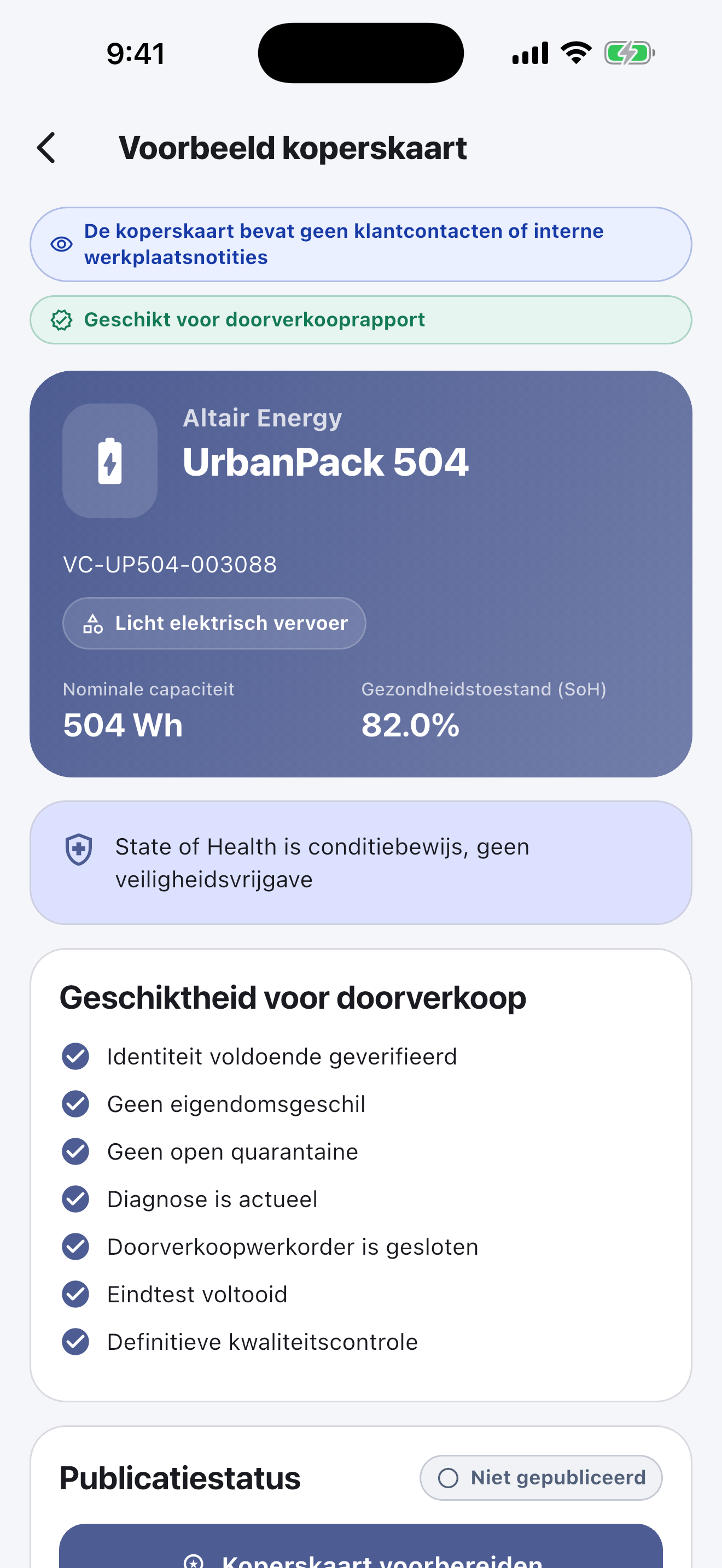 Batterijpaspoortsoftware voor reparatiewerkplaatsen — Overdragen en publiceren