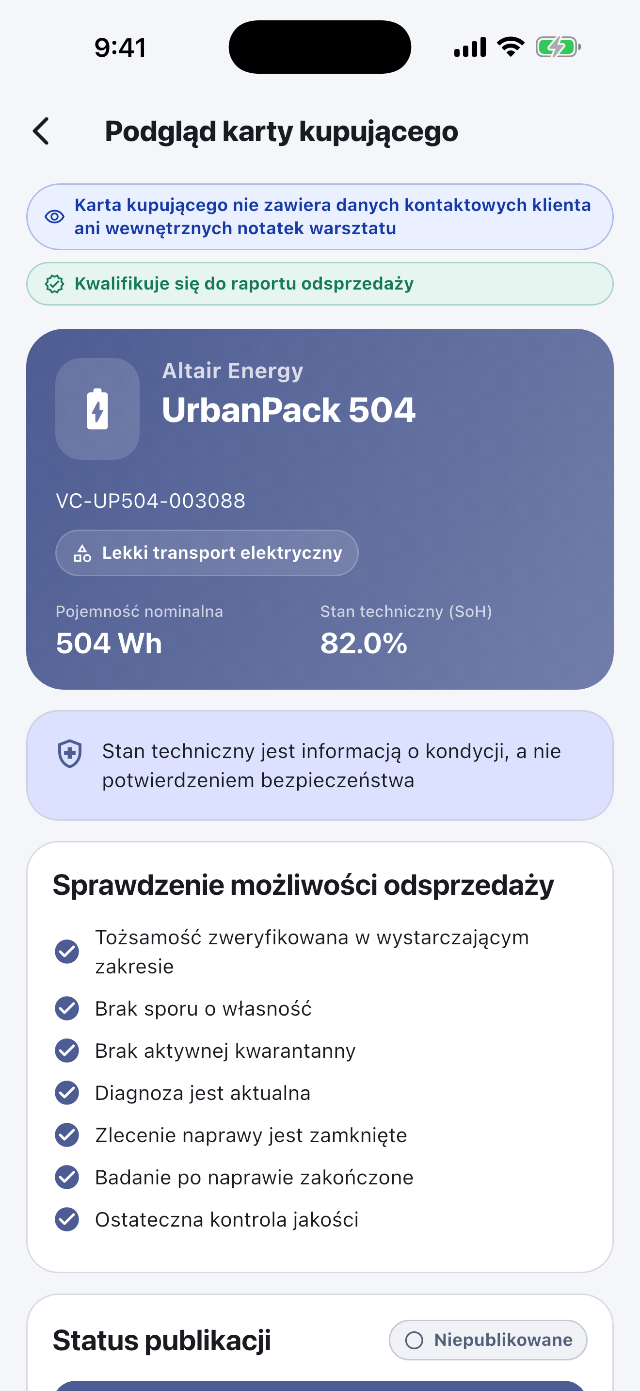 Oprogramowanie paszportowe baterii dla warsztatów naprawczych — Przekaż i opublikuj