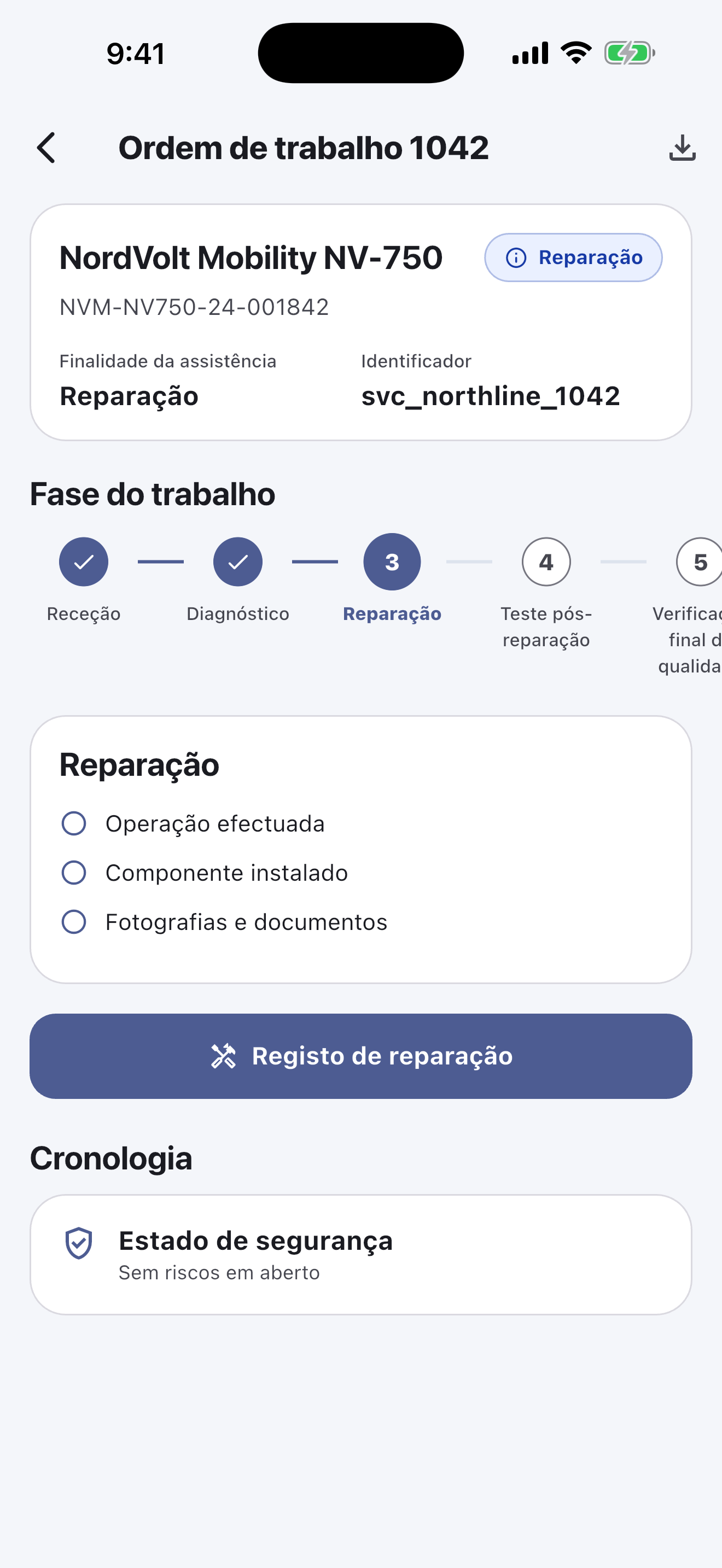 Software Battery Passport para oficinas de reparo — Reparar e verificar a qualidade