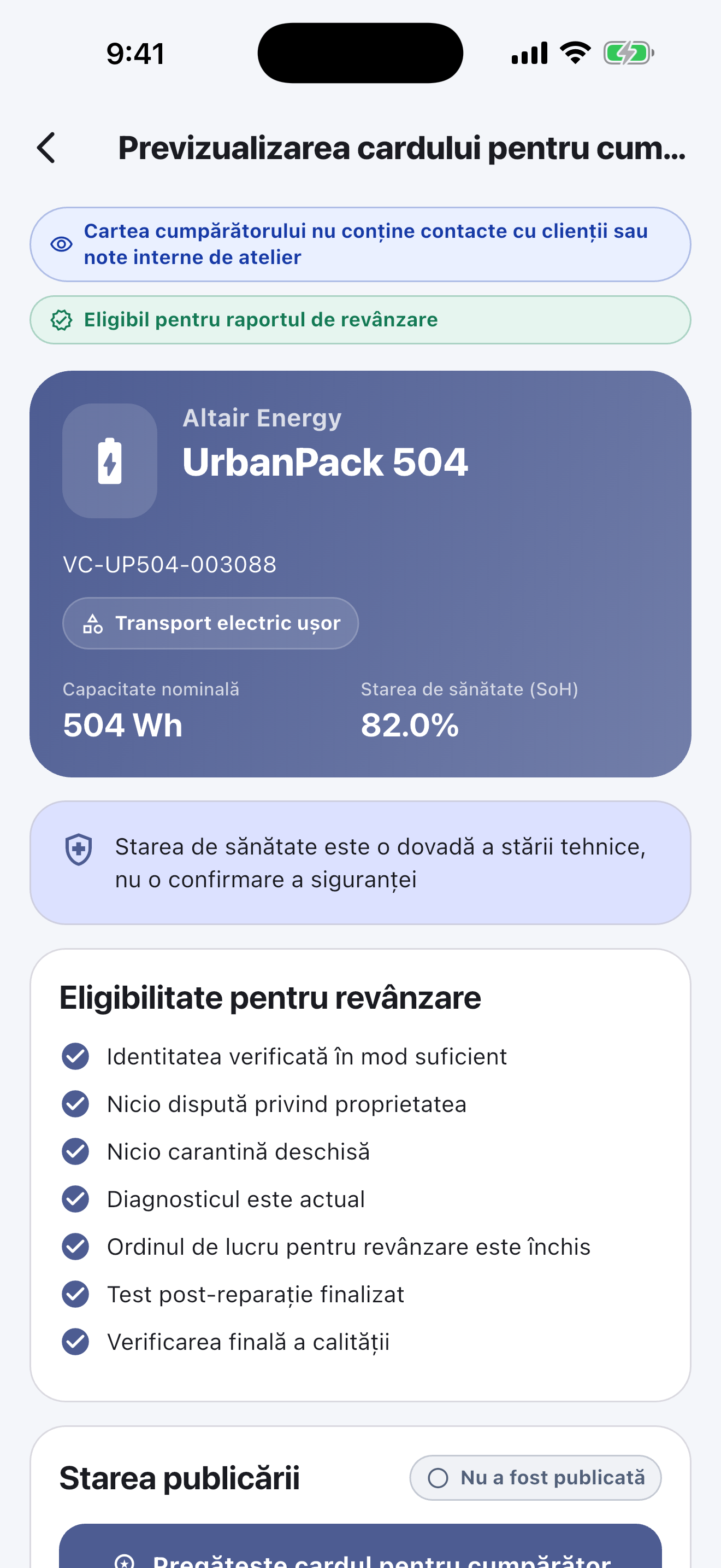 Software Passport baterie pentru ateliere de reparații — Predați și publicați