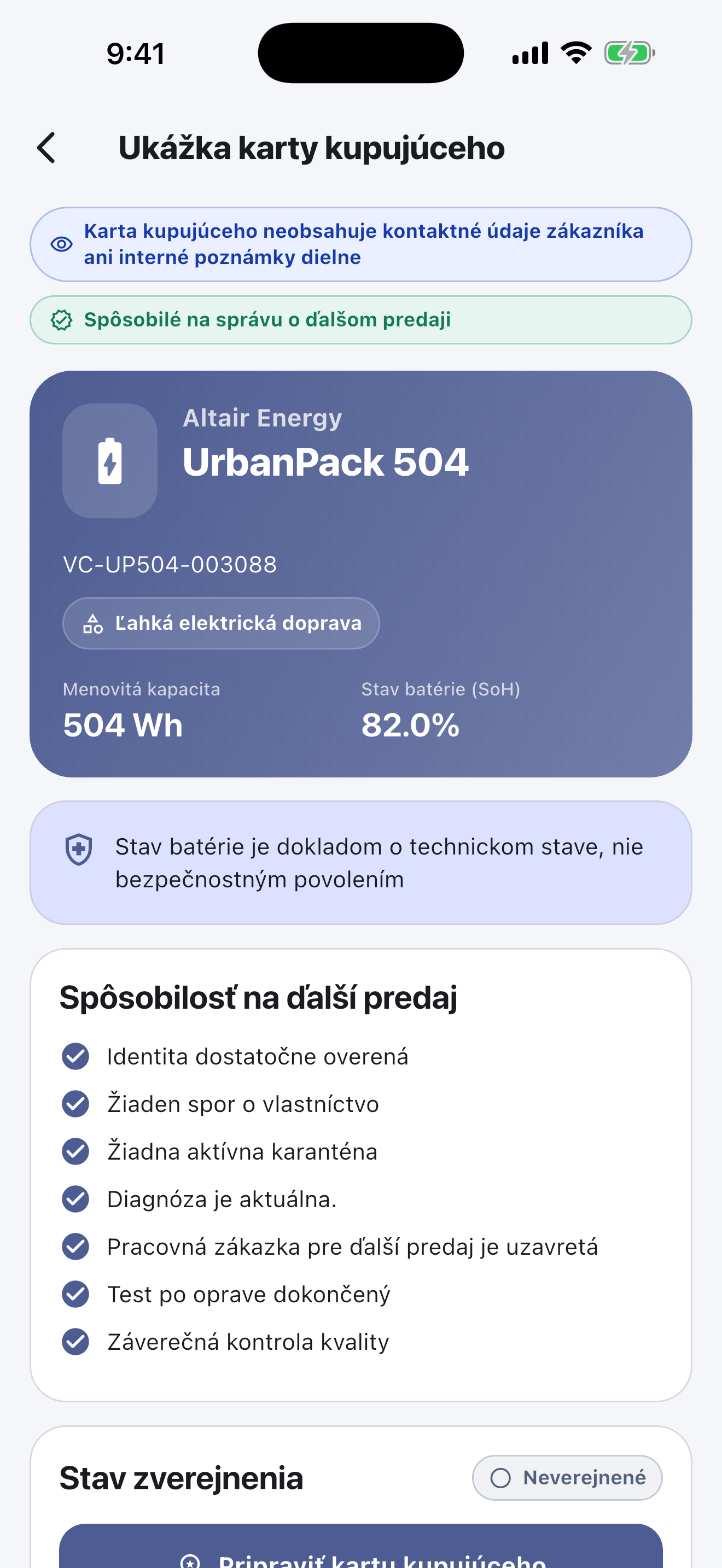 Softvér Battery Passport pre opravárenské dielne — Odovzdať a zverejniť