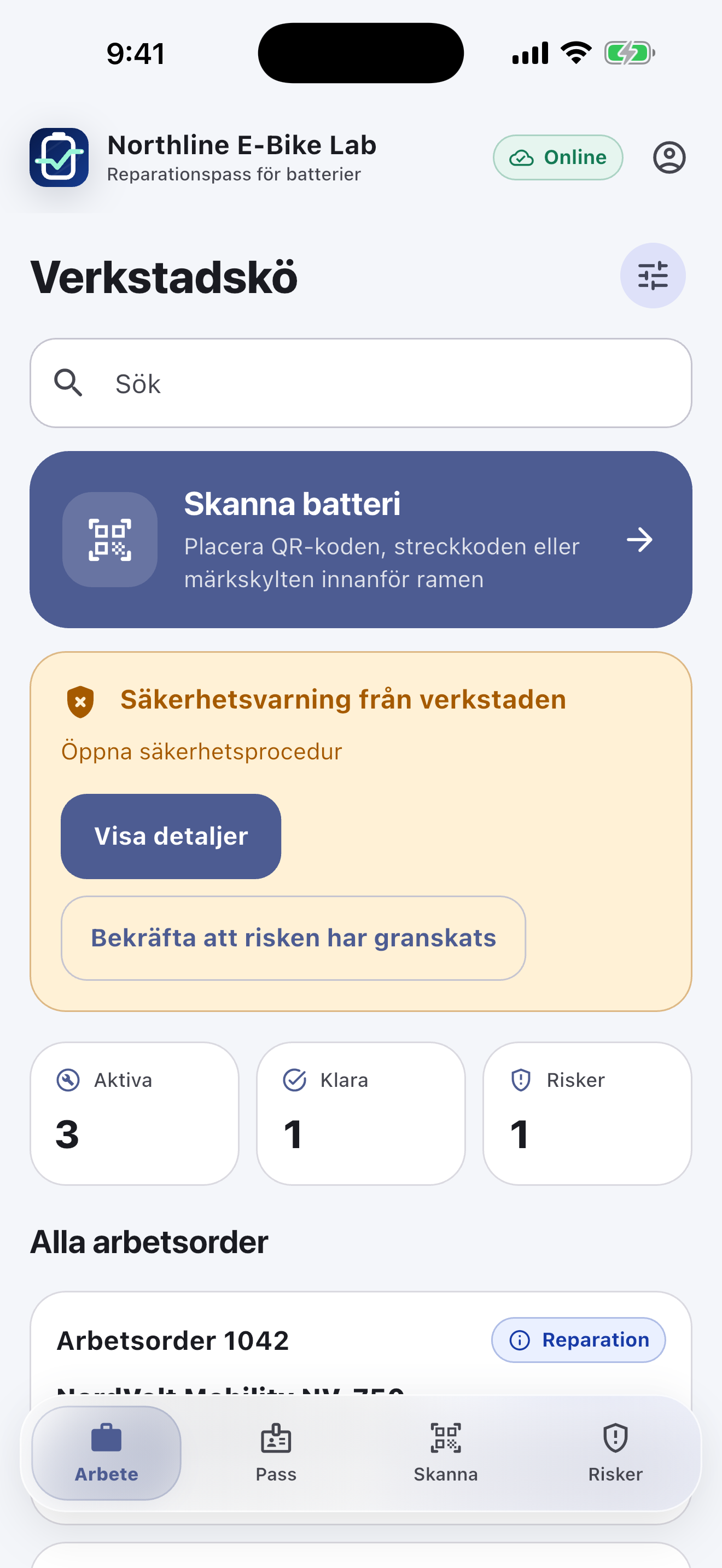 Batteripassprogramvara för reparationsverkstäder — Diagnostisera och få godkännande